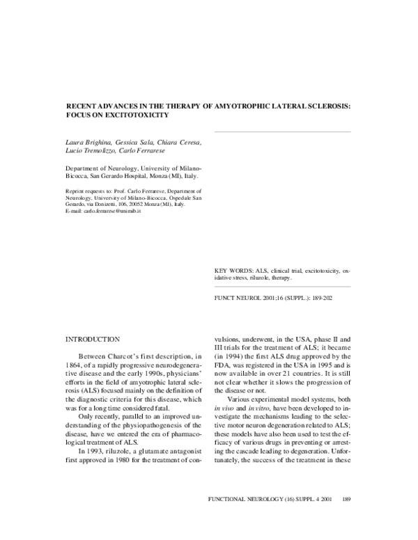 (PDF) Recent advances in the therapy of amyotrophic lateral sclerosis ...