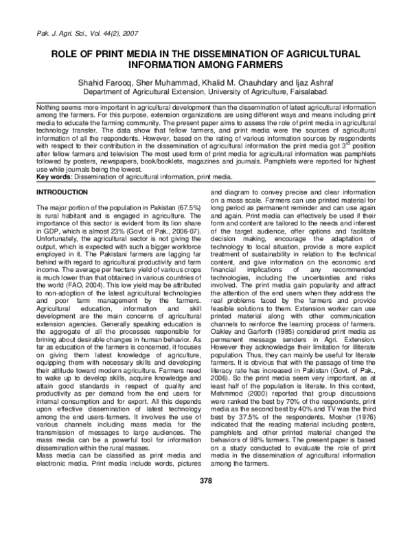 (PDF) Role of print media in the dissemination of agricultural ...