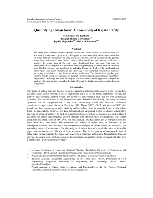 (PDF) Quantifying Urban form: A Case Study of Rajshahi City