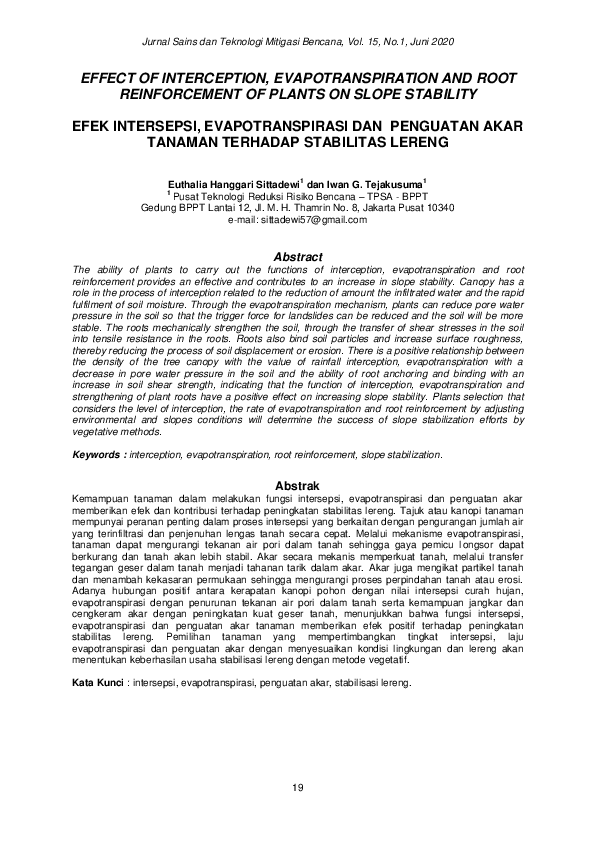 (PDF) Function of Interception, Evapotranspiration and Root ...