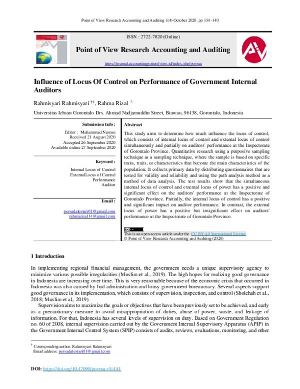 (PDF) Influence of Locus Of Control on Performance of Government ...