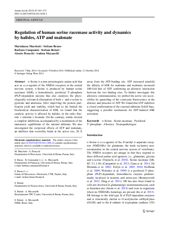 (PDF) Regulation of human serine racemase activity and dynamics by ...