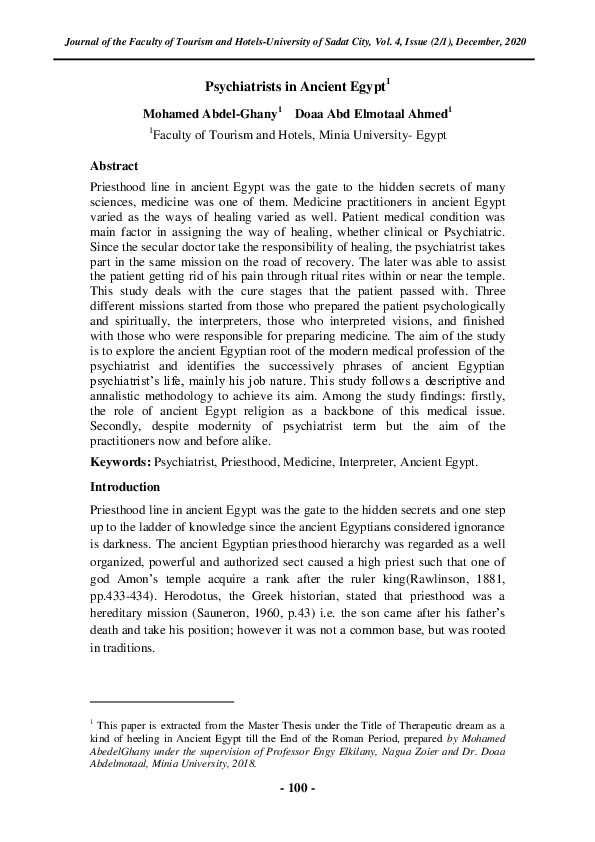 (PDF) Psychiatrist in Ancient Egypt mohamed abdelghany Academia.edu