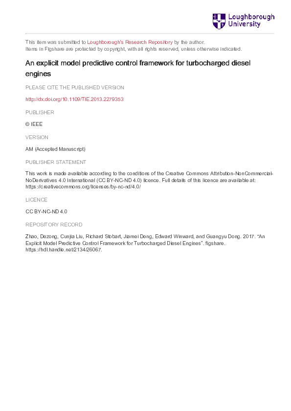 (PDF) An Explicit Model Predictive Control Framework for Turbocharged ...