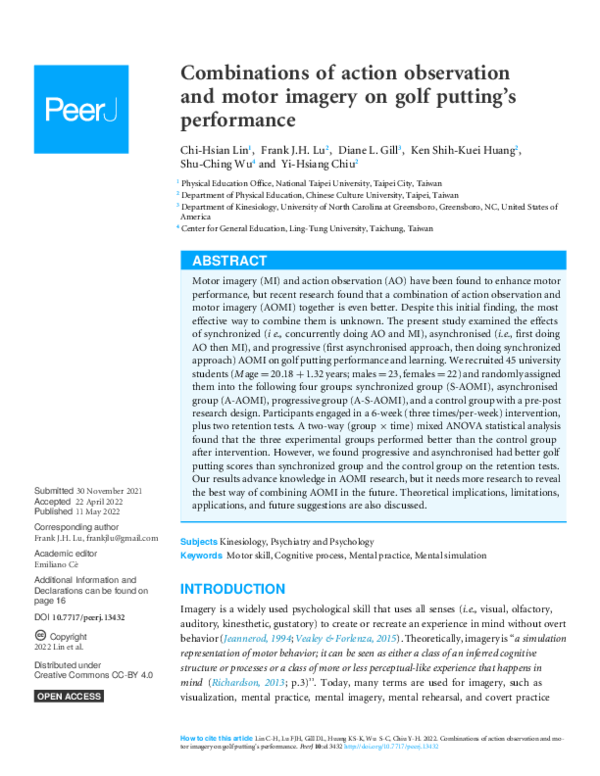 (PDF) Combinations of action observation and motor imagery on golf ...