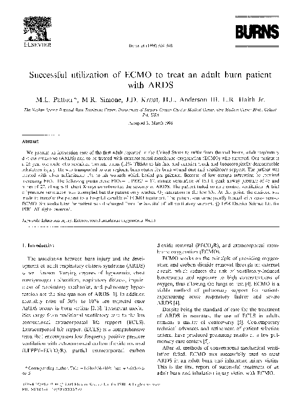 (PDF) Successful utilization of ECMO to treat an adult burn patient