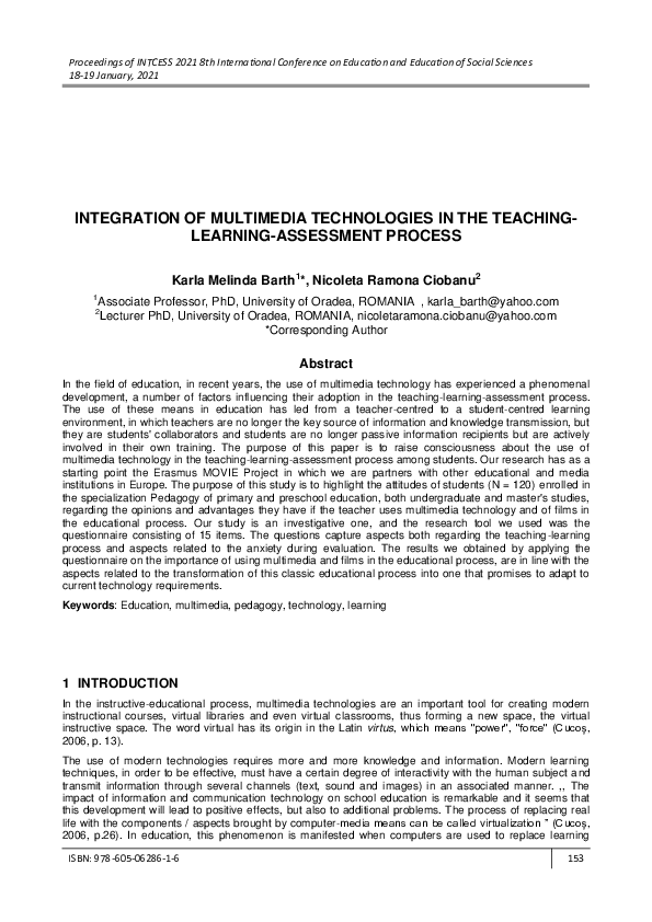 (PDF) Integration of Multimedia Technologies in the TeachingLearning