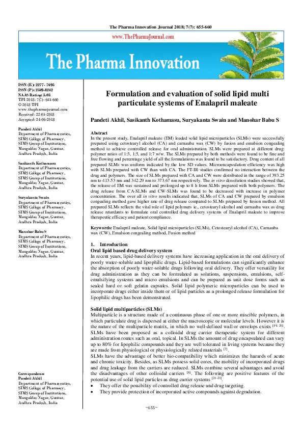 (PDF) Formulation and evaluation of solid lipid multi particulate ...