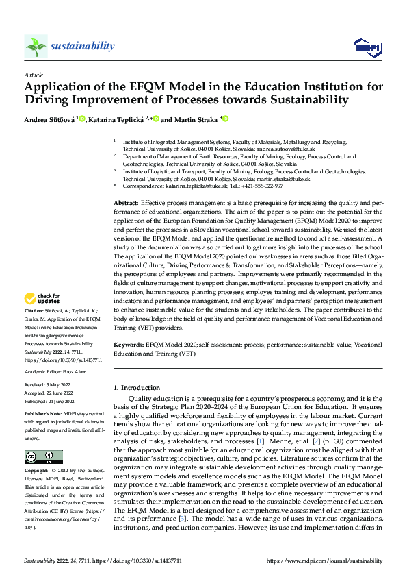 (PDF) Application of the EFQM Model in the Education Institution for ...