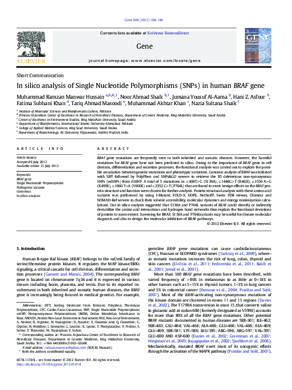 (PDF) In silico analysis of Single Nucleotide Polymorphisms (SNPs) in ...