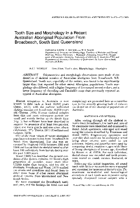 (PDF) Tooth size and morphology in a recent Australian Aboriginal ...