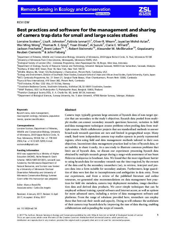 Best practices and software for the management and sharing of camera trap data for small and large scales studies