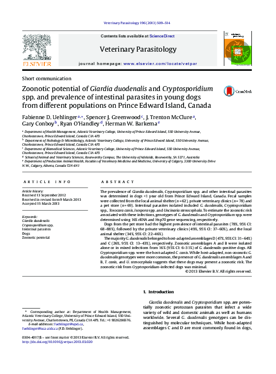 (PDF) Zoonotic potential of Giardia duodenalis and Cryptosporidium spp ...