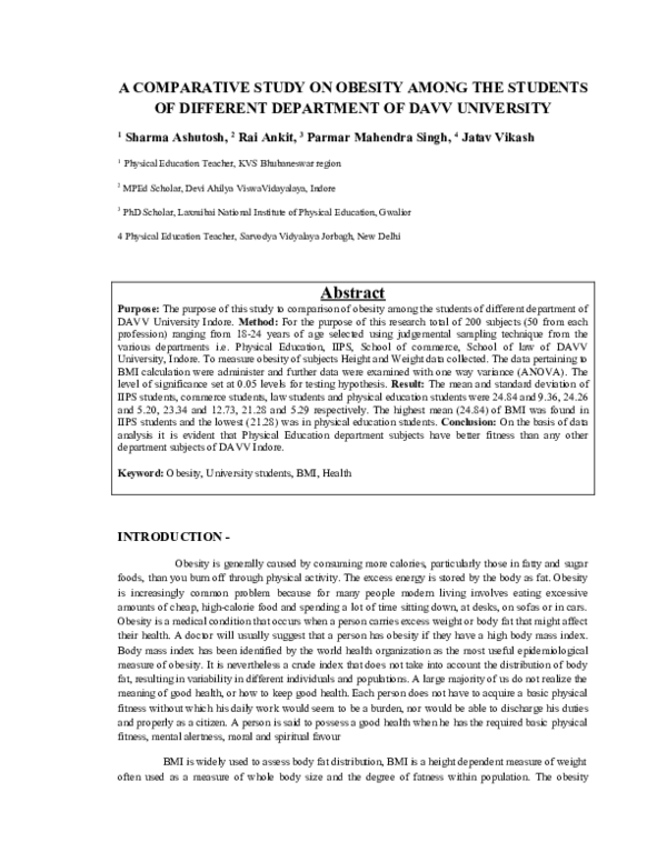 (DOC) A COMPARATIVE STUDY ON OBESITY AMONG THE STUDENTS OF DIFFERENT ...