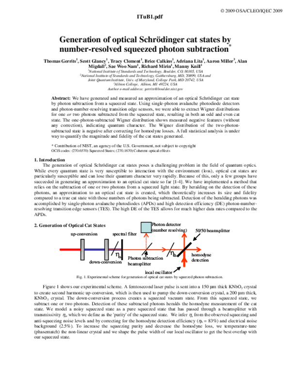 (PDF) Generation of Optical Schrödinger Cat States by Number-Resolved ...