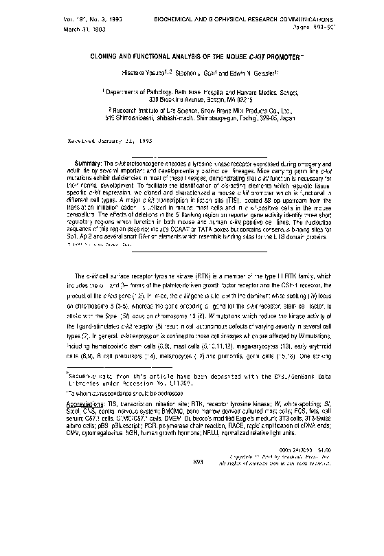 (PDF) Cloning and Functional Analysis of the Mouse c-kit Promoter
