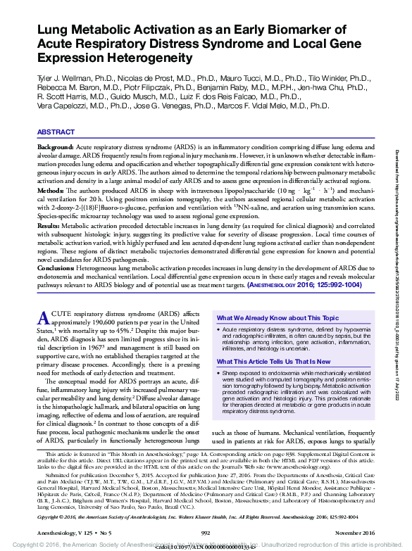 (PDF) Lung Metabolic Activation as an Early Biomarker of Acute ...