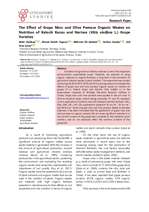 (PDF) The Effect of Grape Marc and Olive Pomace Organic Wastes on ...