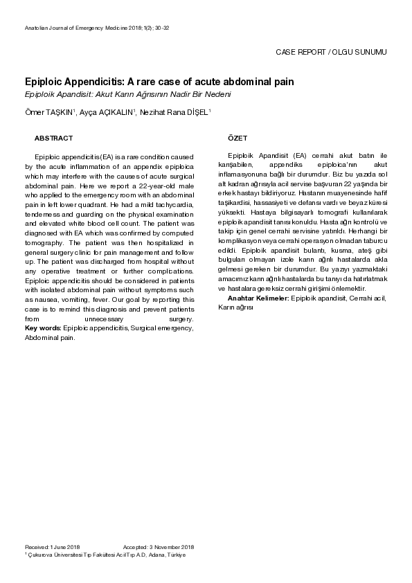(PDF) Epiploic Appendagitis: A rare case of acute abdominal pain