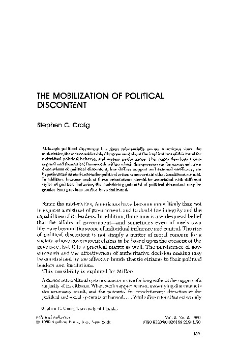 (PDF) The mobilization of political discontent
