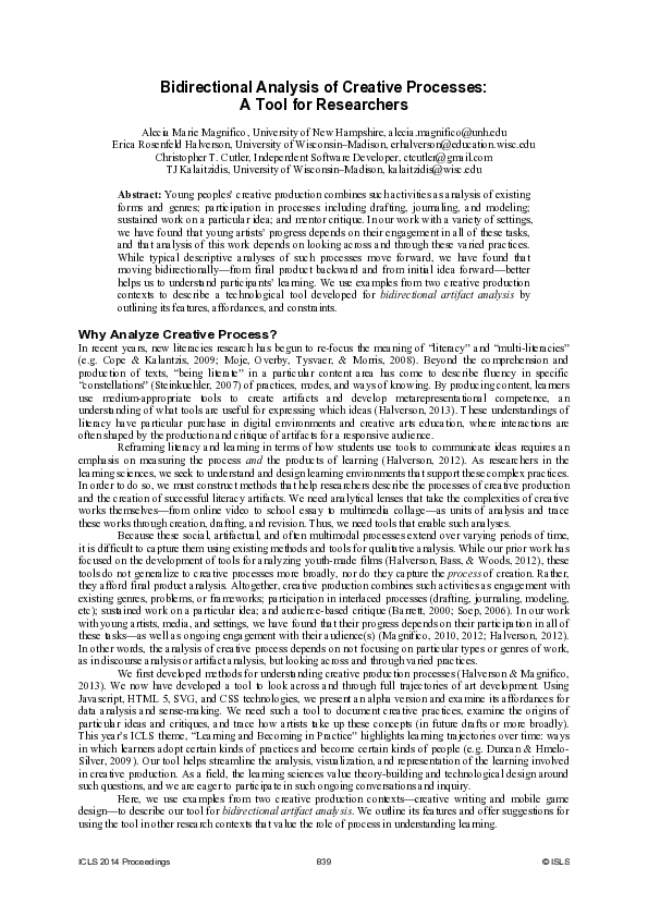 (PDF) Bidirectional Analysis of Creative Processes: A Tool for Researchers