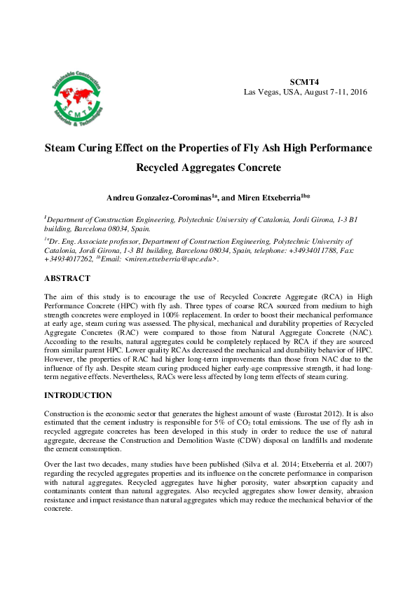 (PDF) Steam Curing Effect on the Properties of Fly Ash High Performance ...