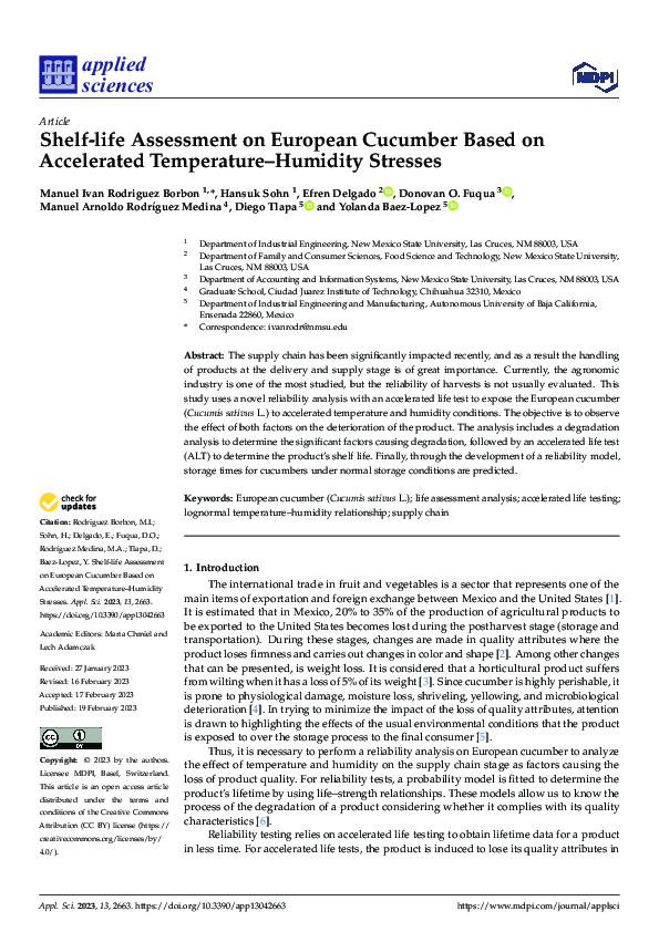 (PDF) Shelf-life Assessment on European Cucumber Based on Accelerated ...