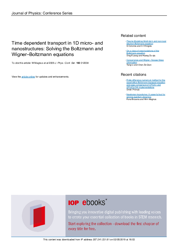 (PDF) Time dependent transport in 1D micro- and nanostructures: Solving ...