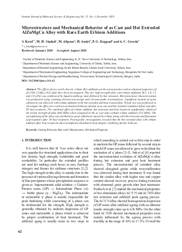 (PDF) Microstructure and Mechanical Behavior of As Cast and Hot ...