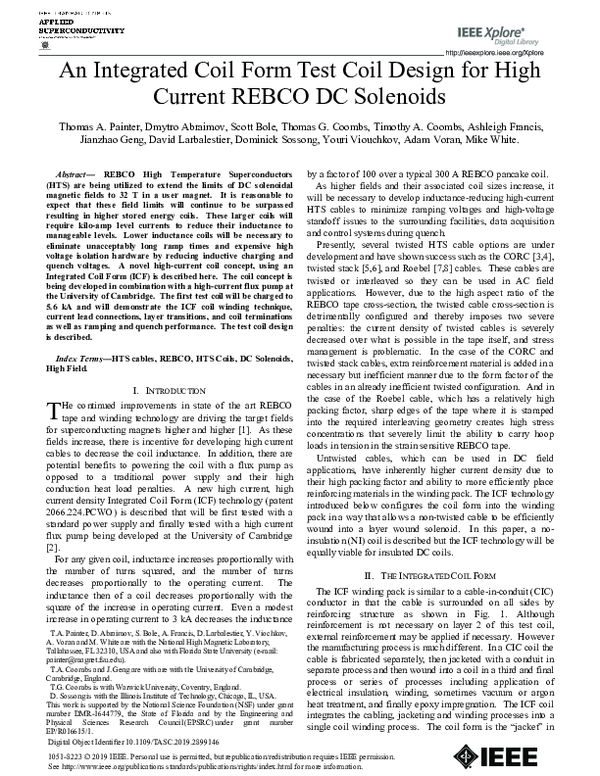 (PDF) An Integrated Coil Form Test Coil Design for High Current REBCO