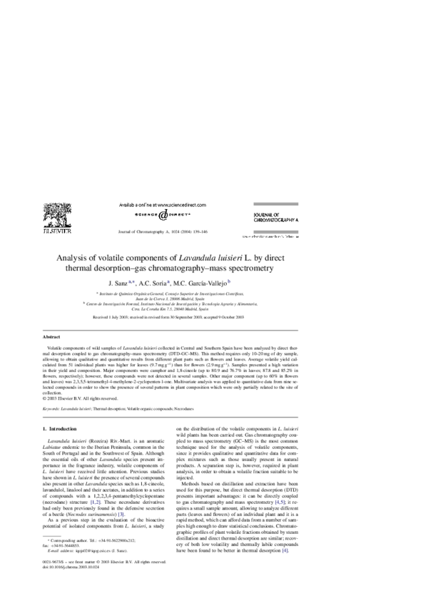 (PDF) Analysis of volatile components of Lavandula luisieri L. by ...