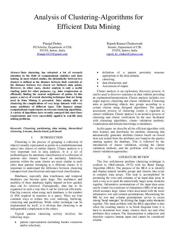 (PDF) Analysis of Clustering-Algorithms for Efficient Data Mining