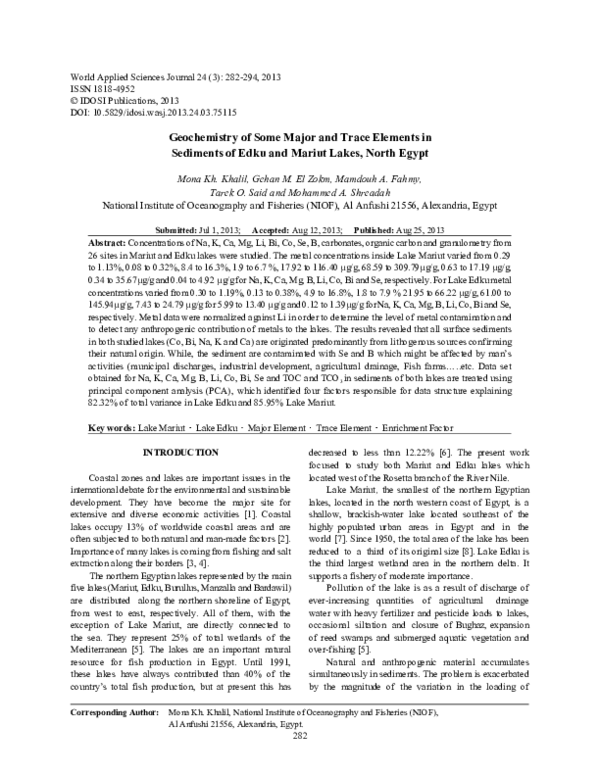 (PDF) Geochemistry of Some Major and Trace Elements in Sediments of ...