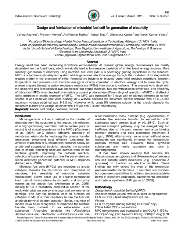 (PDF) Design and fabrication of microbial fuel cell for generation of ...