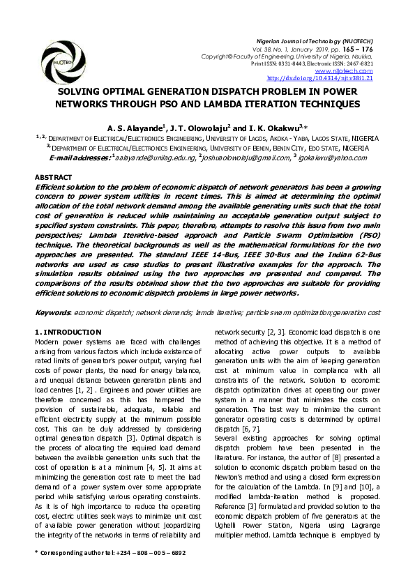(PDF) Solving optimal generation dispatch problem in power networks ...