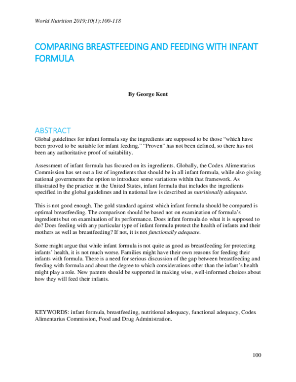 (PDF) Comparing Breastfeeding and Feeding with Infant Formula