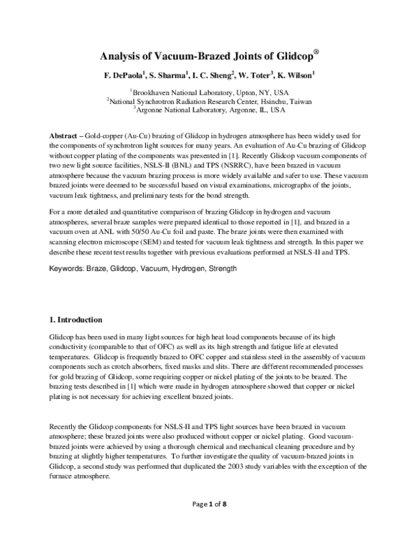 (PDF) Analysis of VacuumBrazed Joints of Glidcop Albert Sheng