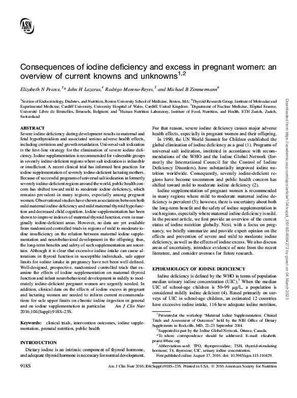 (PDF) Consequences of iodine deficiency and excess in pregnant women ...