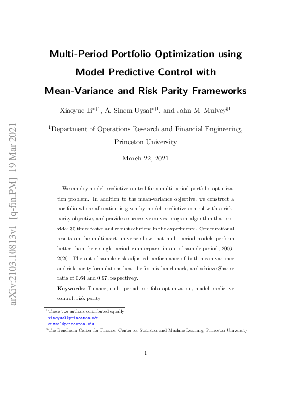 (PDF) Multi-period portfolio optimization using model predictive ...