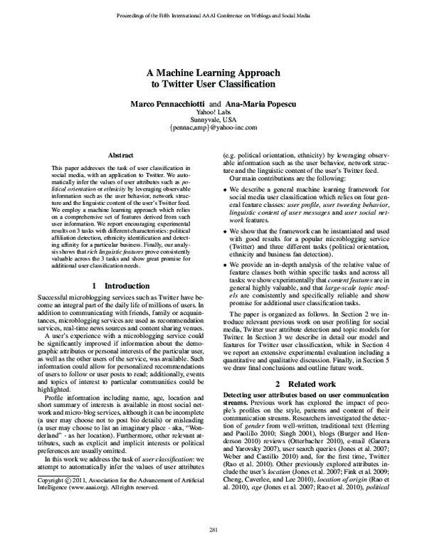 (PDF) A Machine Learning Approach to Twitter User Classification