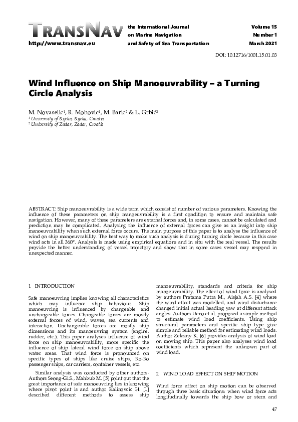 (PDF) Wind Influence on Ship Manoeuvrability – a Turning Circle Analysis