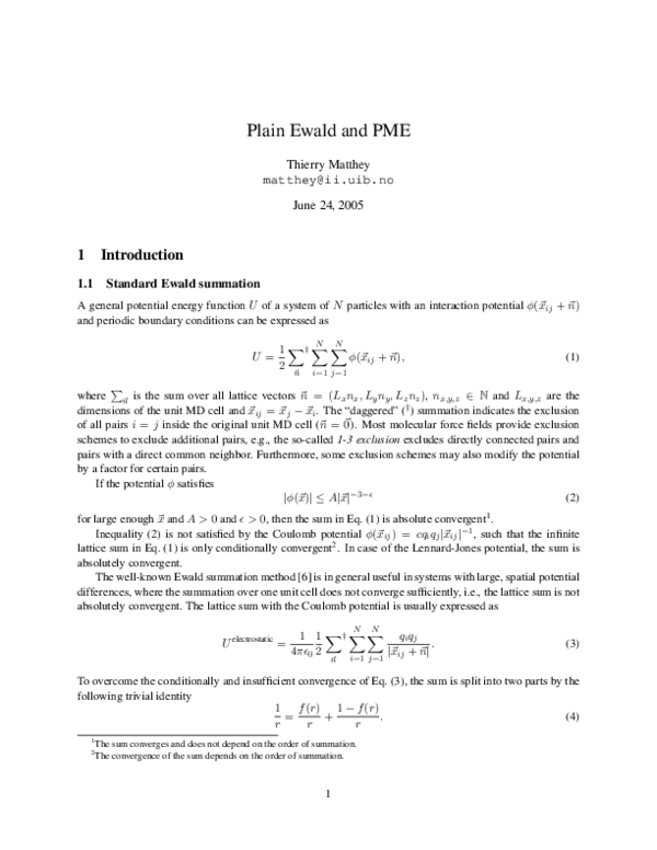 (PDF) Plain Ewald and PME