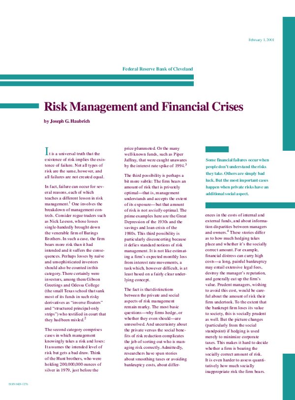 (PDF) Risk Management and Financial Crisis