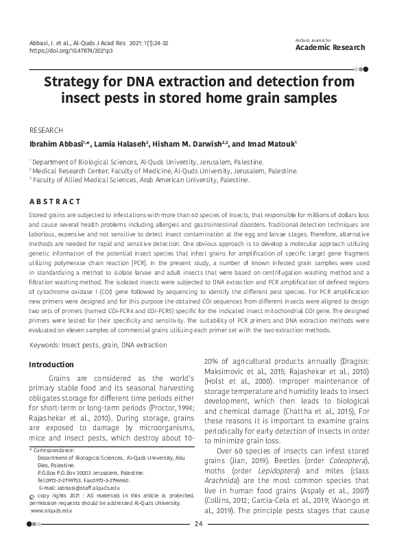 (PDF) Strategy for DNA extraction and detection from insect pests in ...
