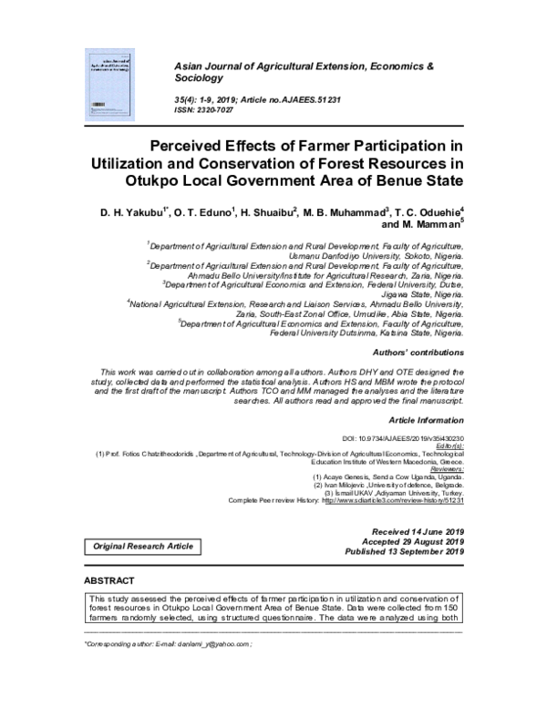 (PDF) Perceived Effects of Farmer Participation in Utilization and ...