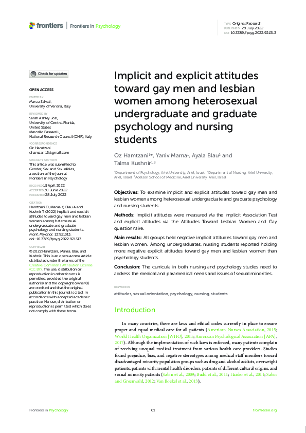 (PDF) Implicit and explicit attitudes toward gay men and lesbian women ...
