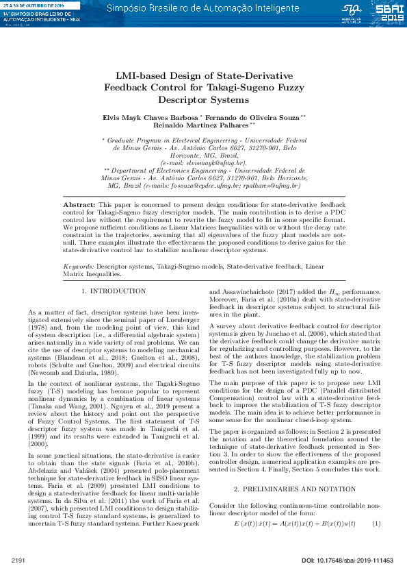(PDF) LMI-based Design of State-Derivative Feedback Control for Takagi ...