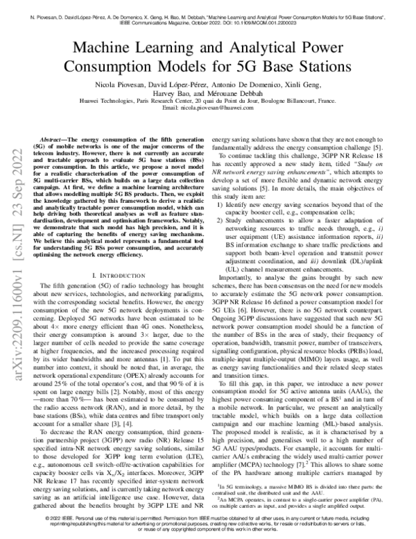(PDF) Machine Learning and Analytical Power Consumption Models for 5G ...
