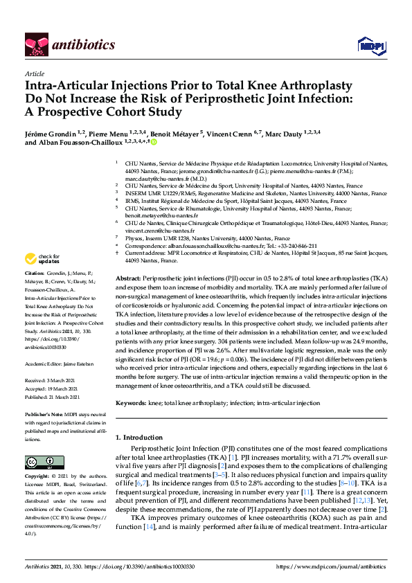(PDF) Intra-Articular Injections Prior to Total Knee Arthroplasty Do ...