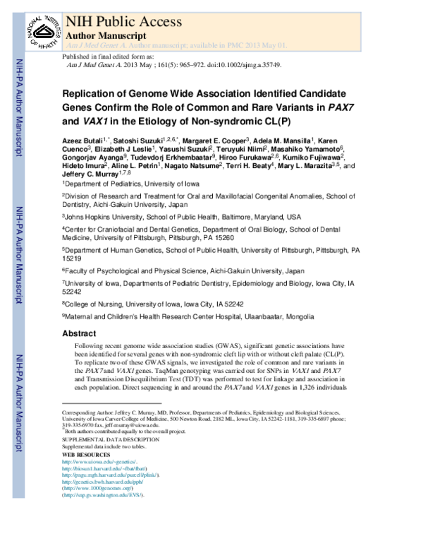 (PDF) Replication of Genome Wide Association Identified Candidate Genes ...